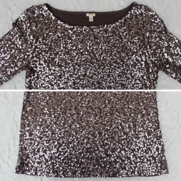 J CREW GRAY SEQUIN HALF SLEEVE TOP BOAT NECK TEE - Picture 5 of 7